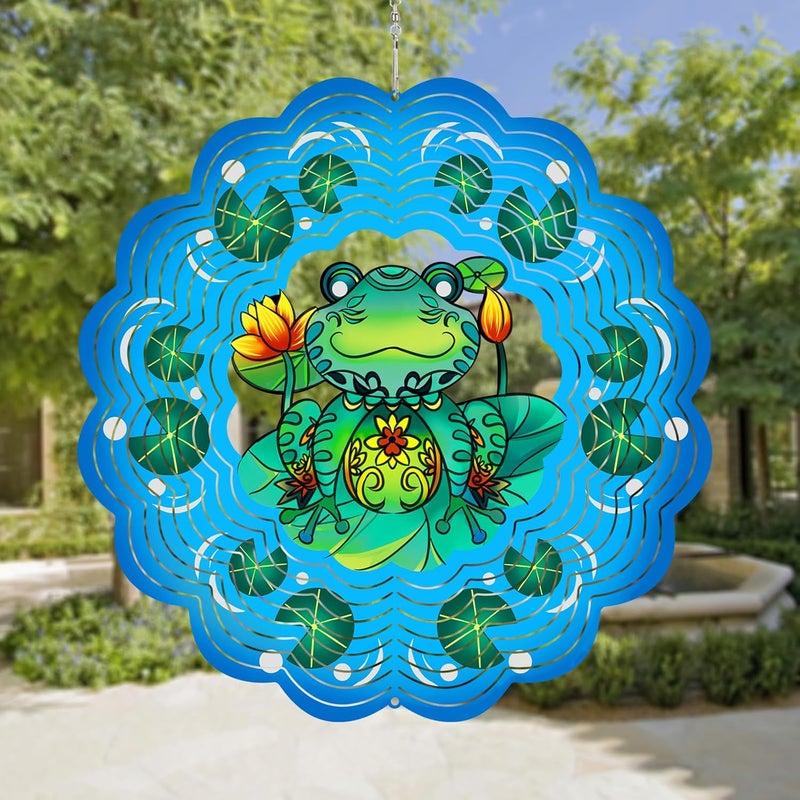 GOTOME Frog Wind Spinners 3D Hanging Frog Statues Ornament Gifts for Women Mom Grandma,12inch Metal Wind Kinetic Sculpture for Outdoor&Indoor Decor, Yard Art, Garden Decoration - Image 1